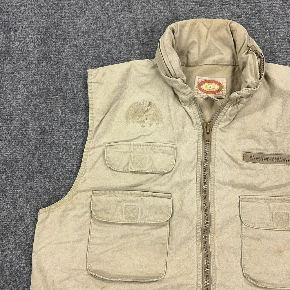Vintage Banana Republic Vest Mens‎ Large Beige Canvas Hooded Utility Safari